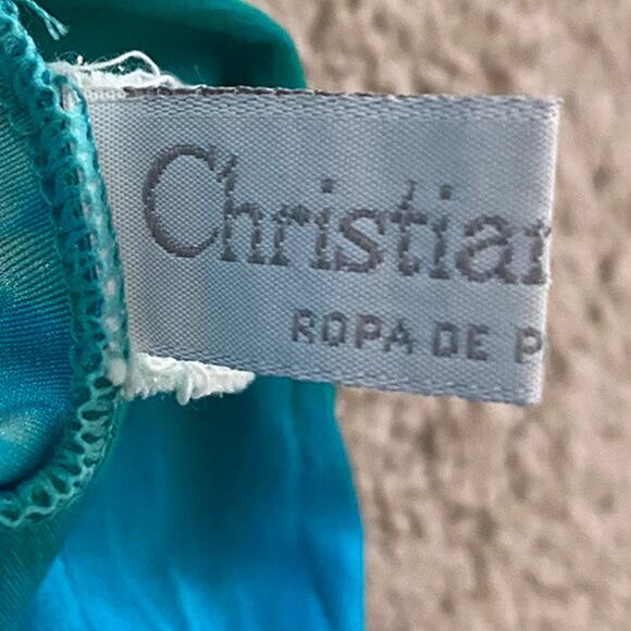 Vintage Christian Dior One Piece Swimsuit Blue Green Tie Dye Bow Strapless RARE - Picture 7 of 12